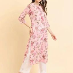 Varanga Pink Cotton Floral Print Straight Kurta-image-66