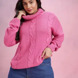 DressBerry Curve Plus Size Cable Knit Pure Acrylic Longline Pullover-picture-4