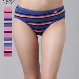 Dixcy Slimz Blue & Pink Printed Bikini Panty - Pack Of 6-image-40