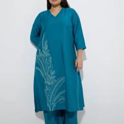 Diza by Westside Teal Foliage Embroidered A-Line Kurta-picture-18