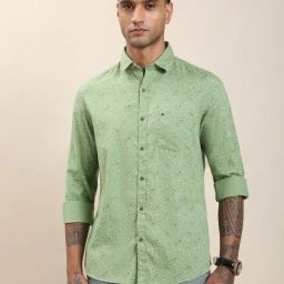 Turtle Pista Green Cotton Slim Fit Printed Casual Shirt-picture-36