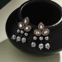 Priyaasi Elegance Ebony Black-Plated Kundan and Pearl Dangler Earrings-23