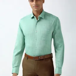 Peter England Green Cotton Regular Fit Self Pattern Shirt-image-92