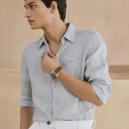 Andamen Green Linen Regular Fit Chevron Shirt-picture-46