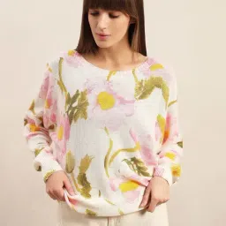 Vero Moda White Cotton Regular Fit Floral Print Sweater-picture-28