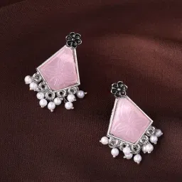 Priyaasi Blossoming Elegance Pink Stones and Floral Charm Dangler Earrings-image-23