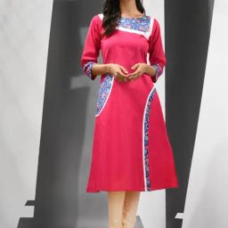 CHARUKRITI Pink Cotton Printed A Line Kurta-picture-10