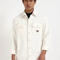 Tommy Hilfiger Ancient White Cotton Relaxed Fit Shirt-image-78