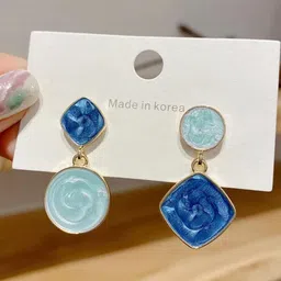 AKISON JEWELS Women Blue Textured Asymmetric Drop Earrings-13