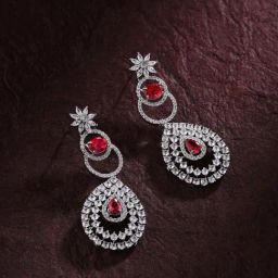 Priyaasi Silver-Plated American Diamond and Ruby Stones Style Dangler Earrings-25