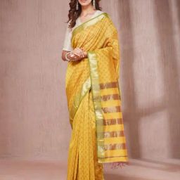 Fabindia Mustard Cotton Silk Regular Fit Printed Saree-picture-38