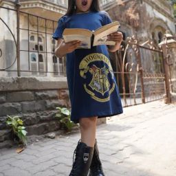 Nap Chief Girls Navy Blue Cotton Relaxed Fit Harry Potter Dress-picture-11