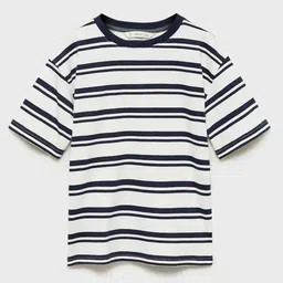 Mango Kids Boys Striped Drop-Shoulder Sleeves Cotton T-shirt-image-68