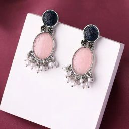Priyaasi Elegant Featuring Green and Pink Stones Dangler Earrings-32