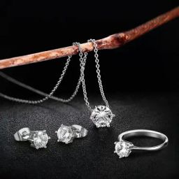 Peora Silver Plated Single CZ Pendant Chain Stud Earrings & Finger Ring Set-35