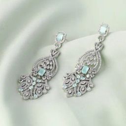 Priyaasi Mint Elegance American Diamond Adorned Silver-Plated Dangler Earrings-31