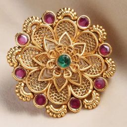 Panash Gold Plated Purple & Green Kundan Studded Hand Painted Adjustable Finger Ring-17