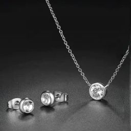 Peora Silver Plated Embellished Single Cubic Zirconia Pendant Chain Earrings Set-image-80