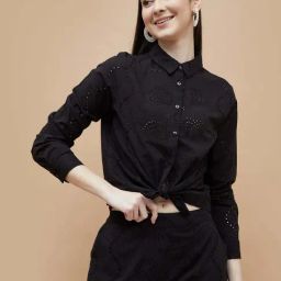 Fame Forever By Lifestyle Black Cotton Regular Fit Self Pattern Shirt-picture-46