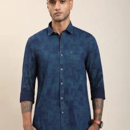 Turtle Denim Blue Cotton Indigo Slim Fit Printed Casual Shirt-picture-3