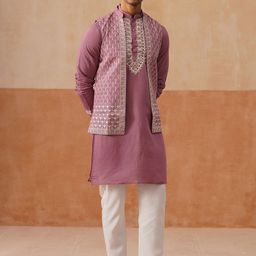 Jompers Men Ethnic Motifs Embroidered Regular Sequinned Kurta with Pyjamas-image-86