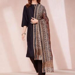 Fabindia Beige Cotton Silk Kalamkari Printed Dupatta-picture-2
