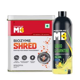 MuscleBlaze Biozyme Shred 90 tabs & Liquid L-Carnitine 300 ml Lemon Lime Combo-1