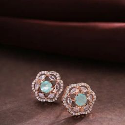 Priyaasi Rose Gold-Plated American Diamond Adorned Mint Marvel Stud Earrings-45