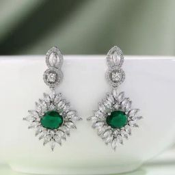 Priyaasi Pink Colored American Diamond Studded Silver-Plated Dangler Earrings-24