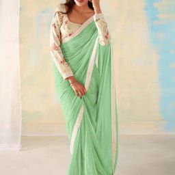 Saree Mall Green Embellished Saree With Unstitched Blouse-image-20