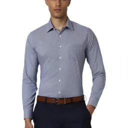 Van Heusen Navy Cotton Slim Fit Checks Shirt-picture-35