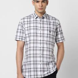Van Heusen White Cotton Slim Fit Checks Shirt-image-20
