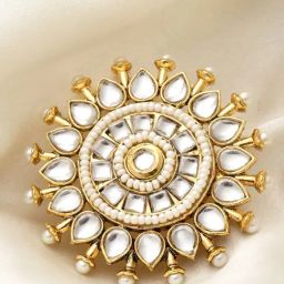 Panash Gold Plated Kundan Solitaire Studded Pearl Beaded Finger Ring-17