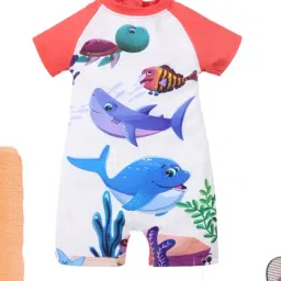 Kiddopanti Girls Neon Peach Printed Regular Fit Swimsuit-image-9