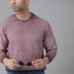 Roadster Men Mauve Pure Cotton Dyed Sweatshirt-14