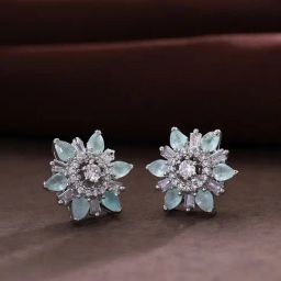 Priyaasi Silver-Plated American Diamond Mint Stud Earrings-40