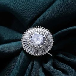 Panash Silver Plated & AD Studded Adjustable Finger Ring-44