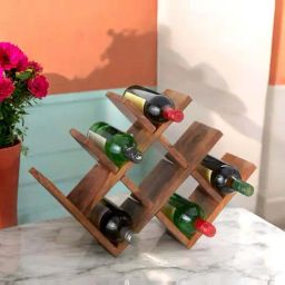 Ikiriya Kassel Beige Sheesham Wood Accent Wine Rack in Natural Teak Finish-image-10