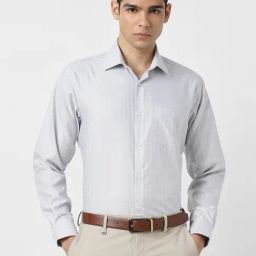 Van Heusen Grey Cotton Regular Fit Checks Shirt-image-77