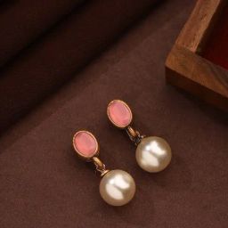 Priyaasi Shape Pink and Pearl Drop Earrings-43