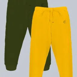 Kiddopanti Unisex Olive & Mustard Solid Trackpants (Pack Of 2)-picture-2