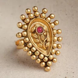 Panash Gold Plated Stone Studded Adjustable Finger Ring-image-3