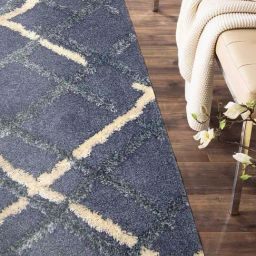 Obsessions Dark Grey Polypropylene & Polyester Diamond Shaggy Bedside Runner-16
