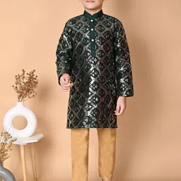 NFC CREATION Boys Embroidered Regular Sequinned Dupion Silk Kurta with Pyjamas image 1