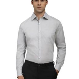 Louis Philippe Grey Cotton Regular Fit Printed Shirt-image-98