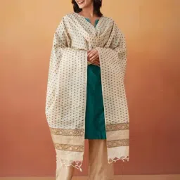 Fabindia Beige Silk Printed Dupatta-image-45