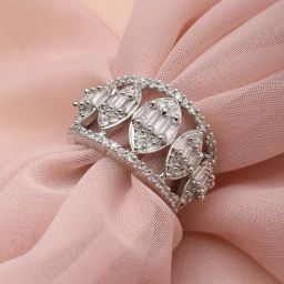 Panash Silver Plated Solitaire CZ Stone Studded Adjustable Finger Ring-22