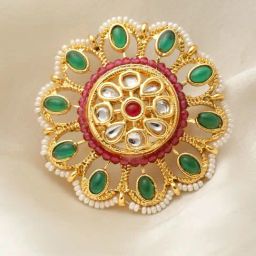 Panash Gold Plated Stone Studded & Pearl Beaded Finger Ring-36