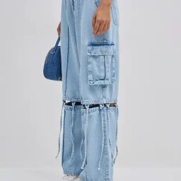 Nuon by Westside Light Blue Cargo-Style Relaxed-Fit High-Rise Jeans-image-91