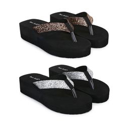 TWO SOFT Women Pack Of 2 Embellished Open Toe Flatform Heels Sandals-picture-16
